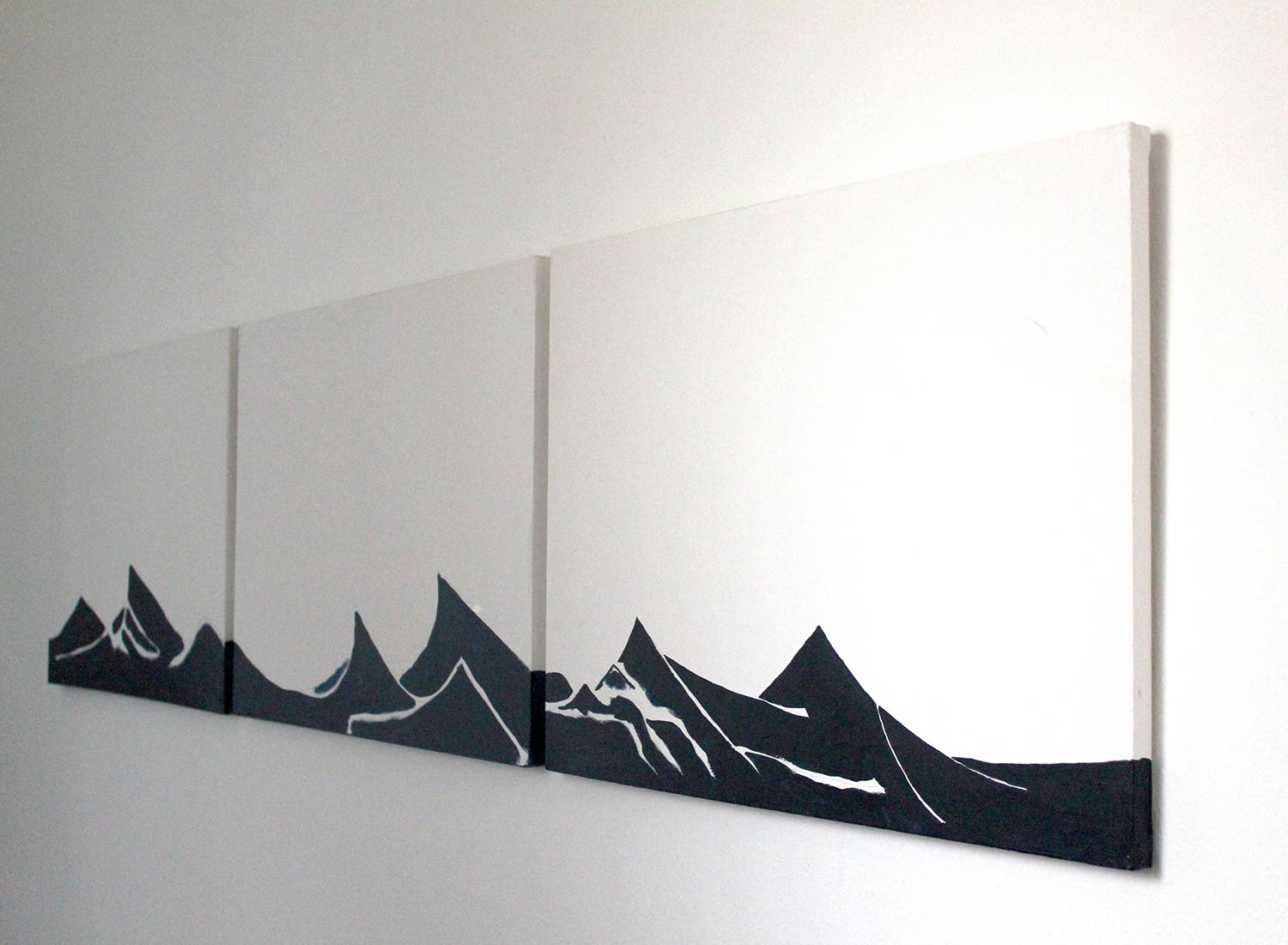 triptych of abstract blue water across three canvasses